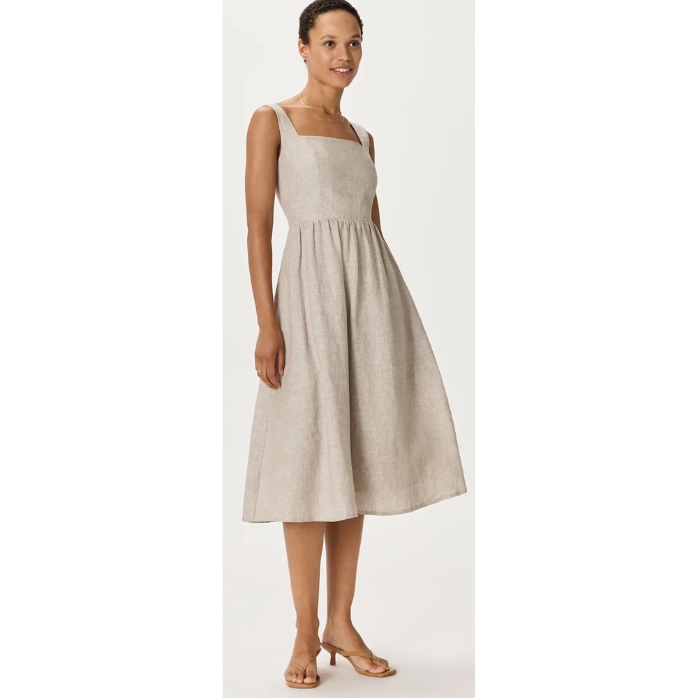 Quince Natural Beige Linen Midi Dress